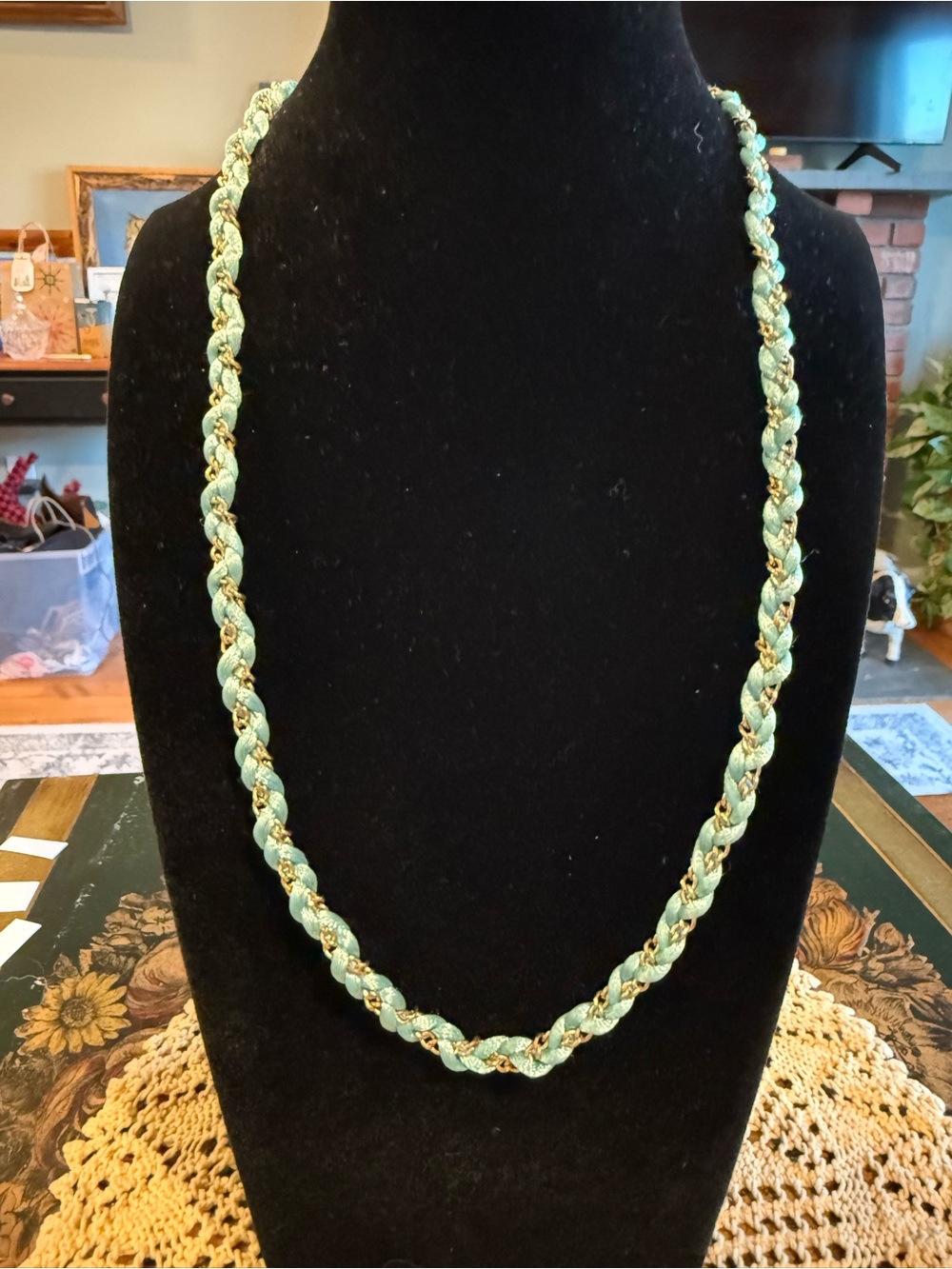 Calypso St. Barth Aqua and Gold Braided Rope Necklace